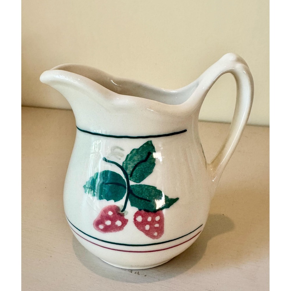 Vintage Hartstone Strawberry Stoneware Creamer | Hand Painted Small Milk Pitcher